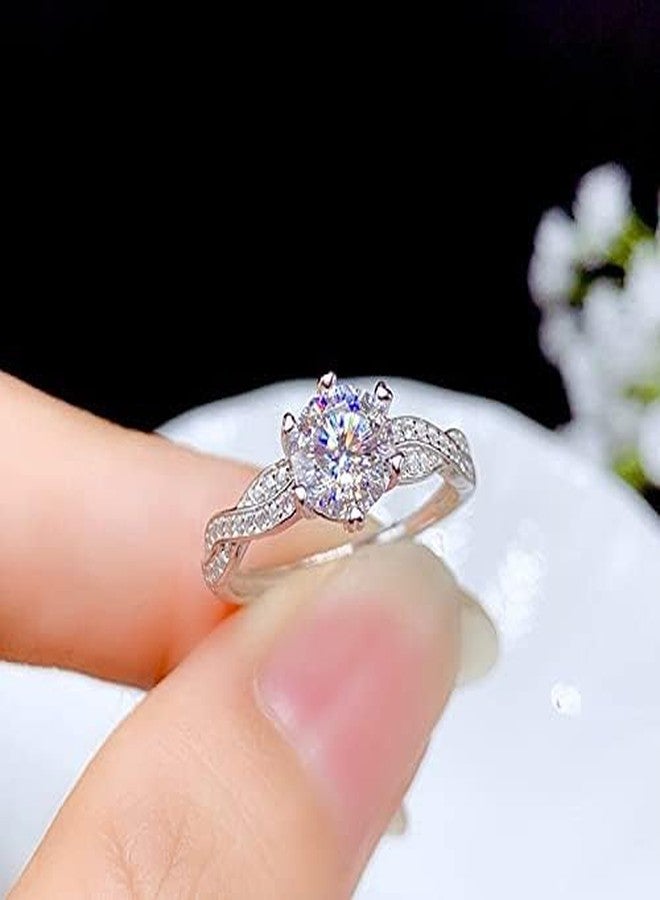 RKKOJJO Shiny Full Diamond Ring 1Carat Round Cut Cubic Zirconia Promise Wedding Ring for Women Silver Ring CZ Cocktail Ring Eternity 950 Platinum Simulate Moissanite Ring Adjustable Ring 019 - Image 2